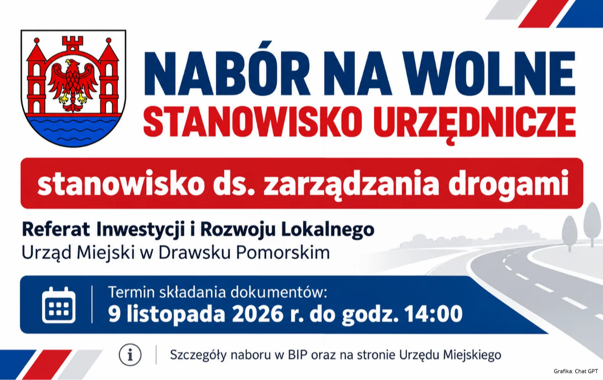 Zdjęcie do Nab&oacute;r na wolne stanowisko urzędnicze w Urzędzie Miejskim w Drawsku Pomorskim