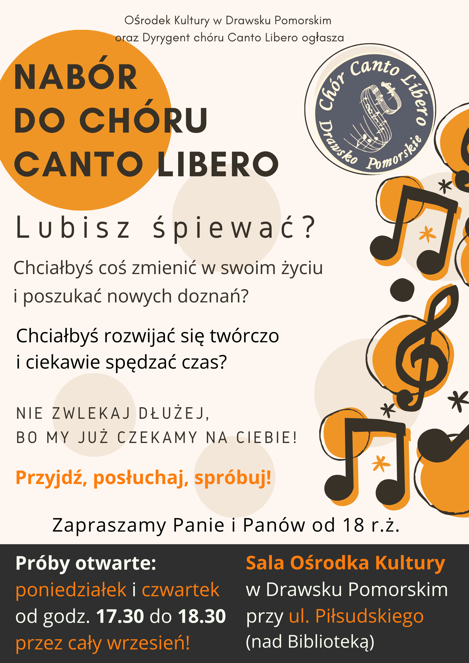 Nabór do chóru Canto Libero - plakat