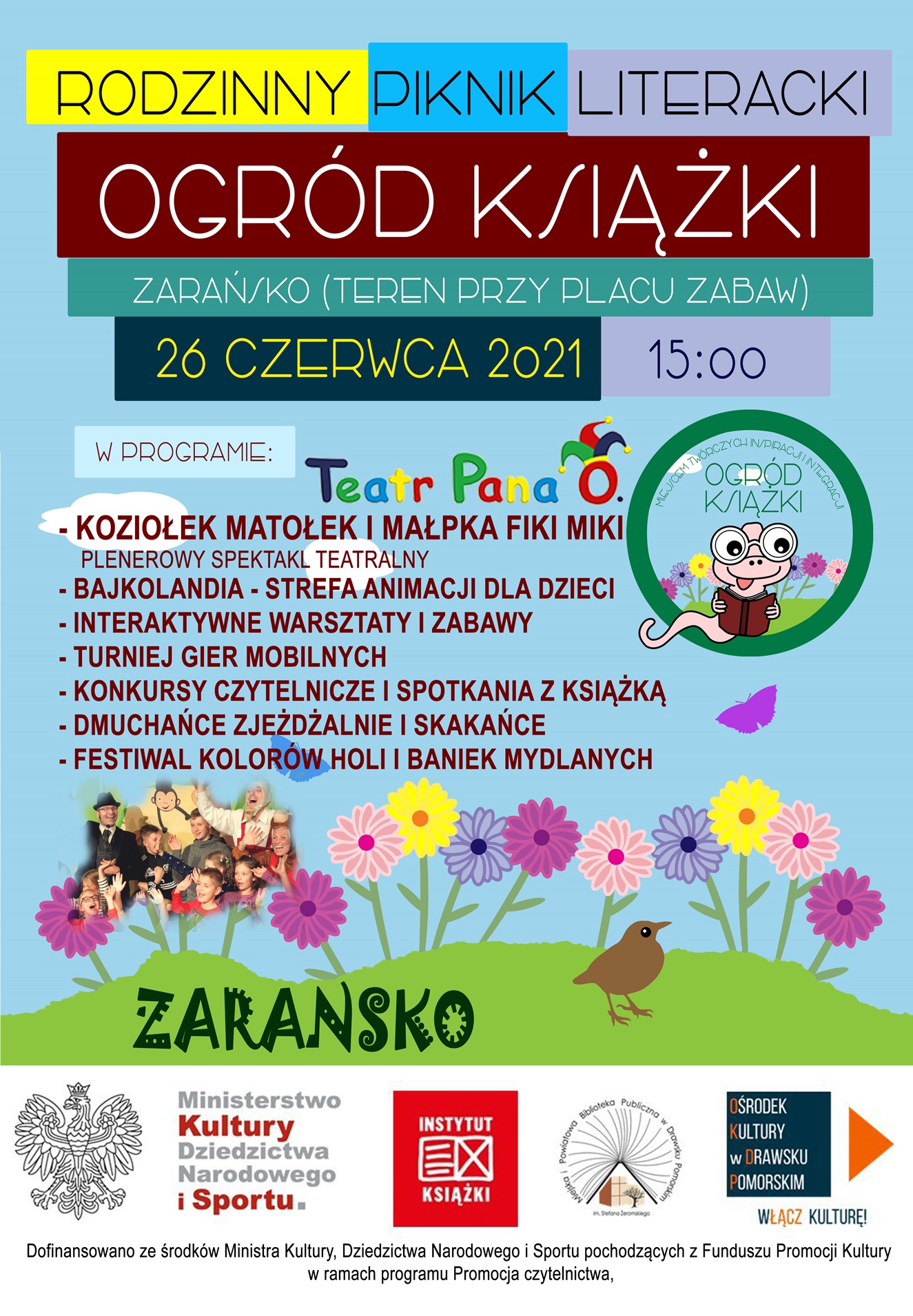 Plakat Rodzinny Piknik Literacki "Ogród książki" w&nbsp;Zarańsku