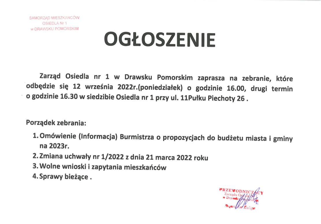 ogłoszenie,zebranie,mieszkańcy osiedla