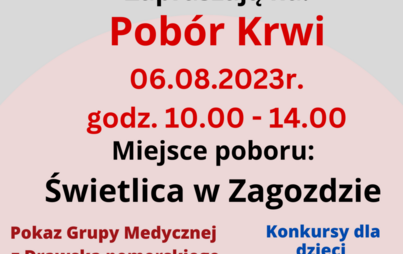 Zdjęcie do Sołectwo Zagozd oraz Stowarzyszenie Kropla Życia zapraszają na pob&oacute;r krwi