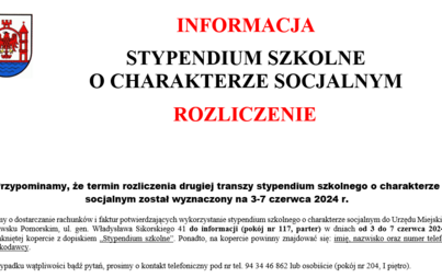 Zdjęcie do Informacja o terminie rozliczenia drugiej transzy stypendium szkolnego o charakterze socjalnym